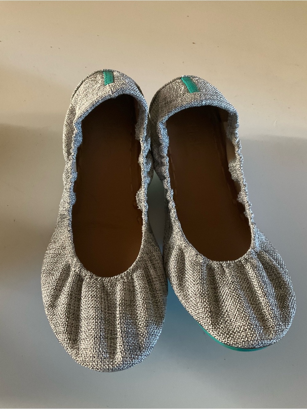Tieks Silver Woven Ballet Flats with Teal Accent